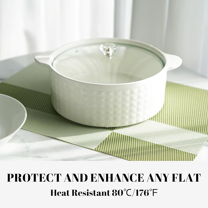 Placemats Set of 12 Vinyl/Plastic Woven Place Mats for Kitchen Table Indoor/Outdoor Washable Placemat Wipeable Dining Table Mats (Green Cube,12)