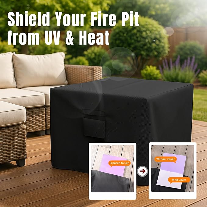 SHINESTAR Square Fire Pit Cover, Fits for 28-32 Inch Fire Pit Table, Waterproof and Windproof, 32 x 32 x 24 Inches, Black