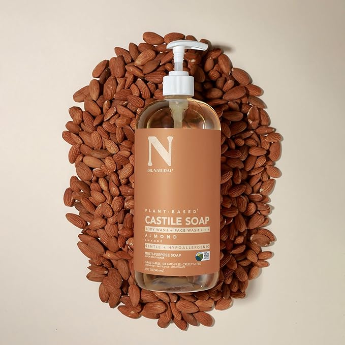 Dr. Natural Castile Liquid Soap, Almond, 2 pc - Sulfate-Free, Paraben-Free, Cruelty-Free Multi-Purpose Soap with Shea Butter, Coconut Oil, Olive Oil