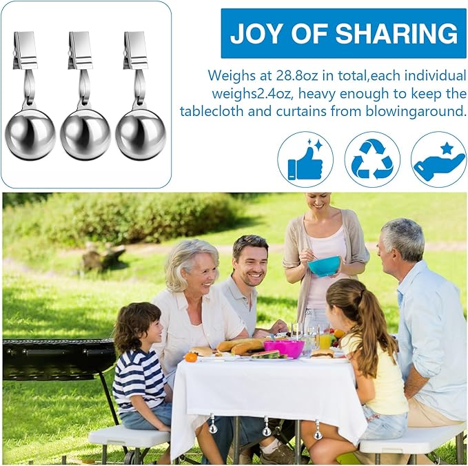 12 Pcs Heavy Duty Tablecloth Weights Stainless Steel Weight Clip Down for Outdoor Curtains Garden Flag Shower Curtain Tablecloth Pergola Patio Picnic Family Dinner Party