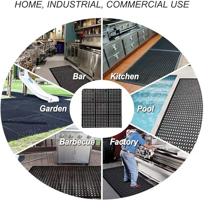 Anti-Fatigue Rubber Floor Mat - NANBOWANG Commercial Grade Interlocking Non-Slip Recycle Tyre Floor Mats for Restaurant Kitchen Bar Garden Outdoor Wet Area(36"x 36")