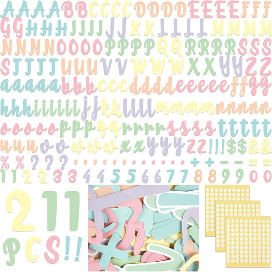 221 Pcs Bulletin Board Letters Round Alphabet Number Punctuation Symbol Combo Letter Cutouts Classroom Decoration for School Classroom Chalkboard Poster Board(Macaron Italic)