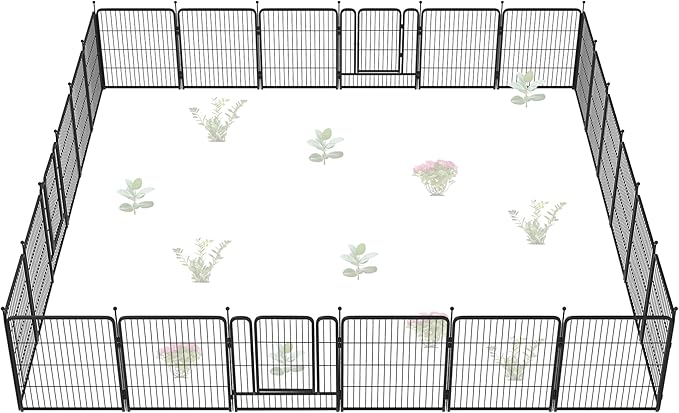 FXW Garden Fence Outdoor for The Yard – 32in(H) x 54.7ft(L) Heavy Duty Metal Animal Barrier for Dog and Rabbit, Decorative Dog Fence, 24 Panels, Black