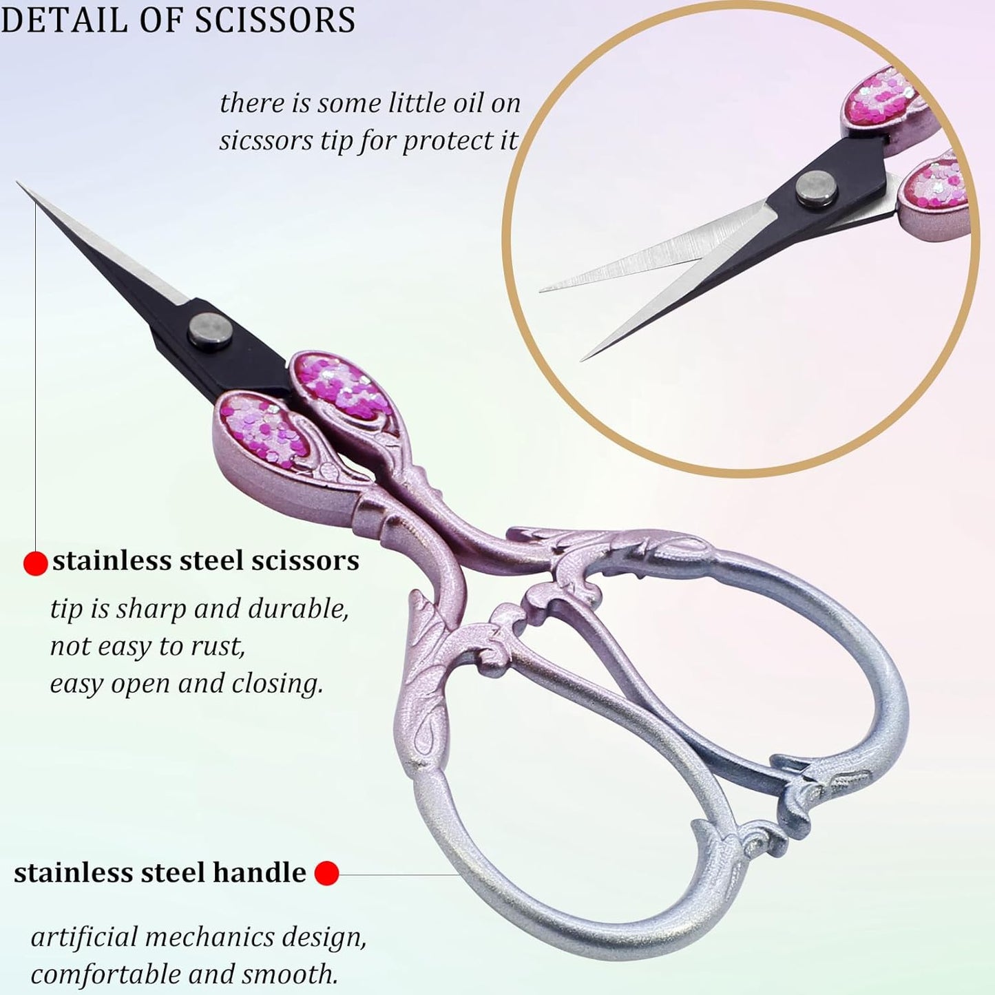 BIHRTC Cross Stitch Scissors Sharp Stainless Steel Dressmaker Scissor with Cover Tassel Vintage Needlework Shears for Embroidery Sewing Machine Needlework Beading DIY Threading
