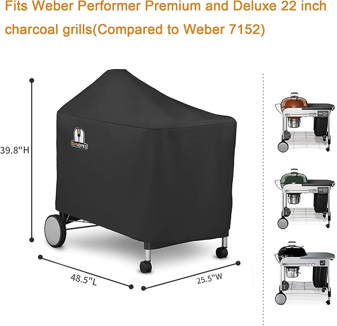 SUPJOYES Grill Cover for Weber Performer Deluxe Charcoal, 22 Inch BBQ Covers, Heavy Duty Waterproof Accessories for Weber Performer Charcoal