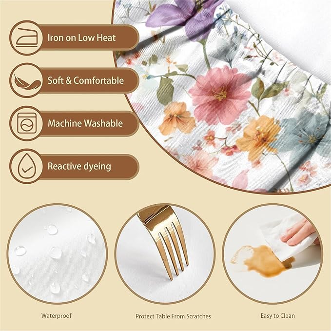 Rectangle Table Cloth Cover Waterproof Elastic Fitted Polyester Fitted Tablecloths for 6 Foot Tables for Indoor,Picnic, Camping, Outdoor （60" x 30"，Flower）
