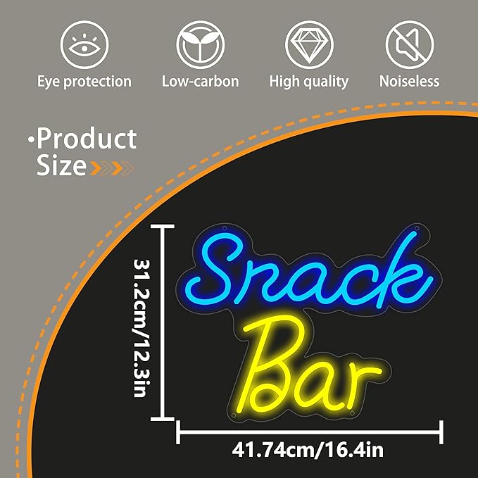 Snack Bar Neon Sign for Wall Decor, USB Powered Snack Bar Led Sign, Reusable Snack Light Up Sign for Boys and Girls, Light Up Sign for Bedroom and Livingroom