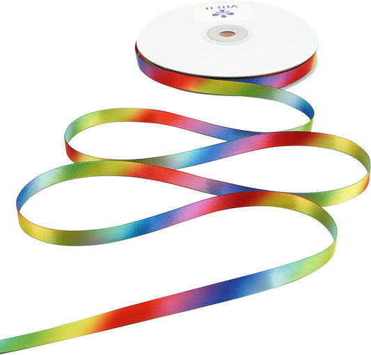 MEEDEE Rainbow Satin Ribbon - 3/8 inch Colored Ribbon for Crafts, Gift Wrapping, Birthday Party, Pride Party, Wedding Decorating - 50 Yards