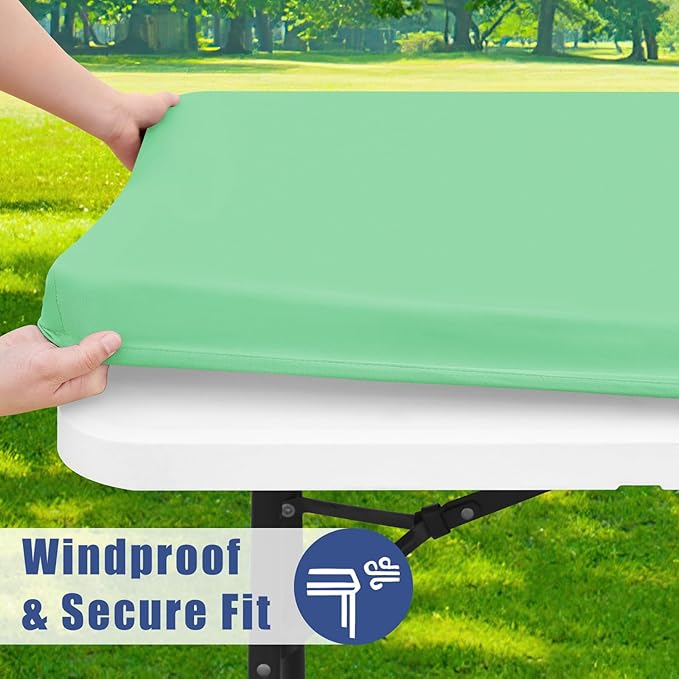 Spandex 8 Foot Rectangle Table Cloth 6 Pack, Elastic Fitted Tablecloths for Picnic, Stretch Washable Patio Table Cover for Outdoor, Camping, Banquet and Parties (Bright Green, 30"x96")