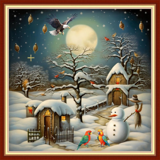 Foxdiviy Stamped Cross Stitch Kits Full Range of Embroidery Needlework Starter Kits for Beginners Adults 11CT Embroidery Patterns Art Crafts DIY Needlepoint Kits-Snowscape 18x18 inch
