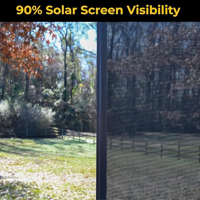 Custom Solar Screens for Windows Exterior 90% Shade - Pre-Framed Solar Window Screen Mesh - Home Improvement for Reduced Glare & Heat - UV Blocker Fabric - Fully-Assembled & Ready to Install