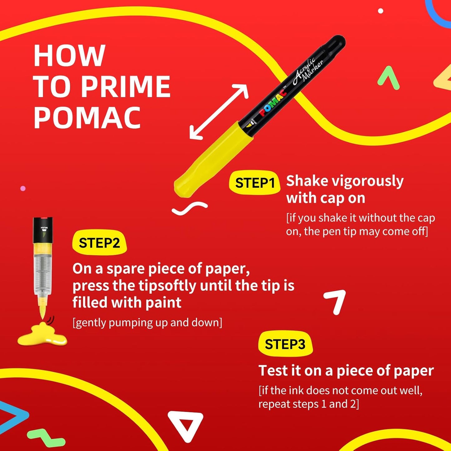 POMAC Liquid Acrylic Paint Markers 24 Colors, Waterproof Paint Marker Pens Brush Tip No-Bleed for Fabric, Canvas, Rock, Glass, Wood, DIY Crafts, Art Supplies