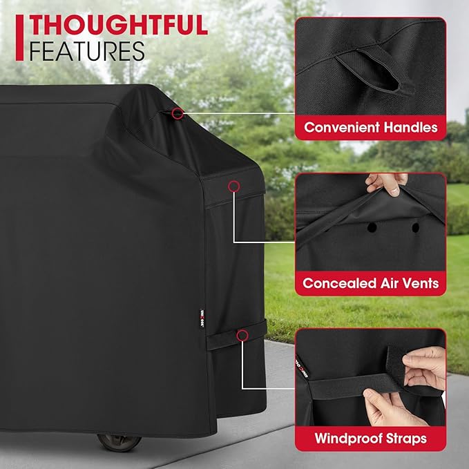 Unicook Grill Cover 65 Inch for Outdoor Grill, Heavy Duty Waterproof BBQ Cover with Side Handles and Air Vents, Weather Resistant, Compatible with Weber Charbroil Nexgrill Kenmore Gas BBQs, Black