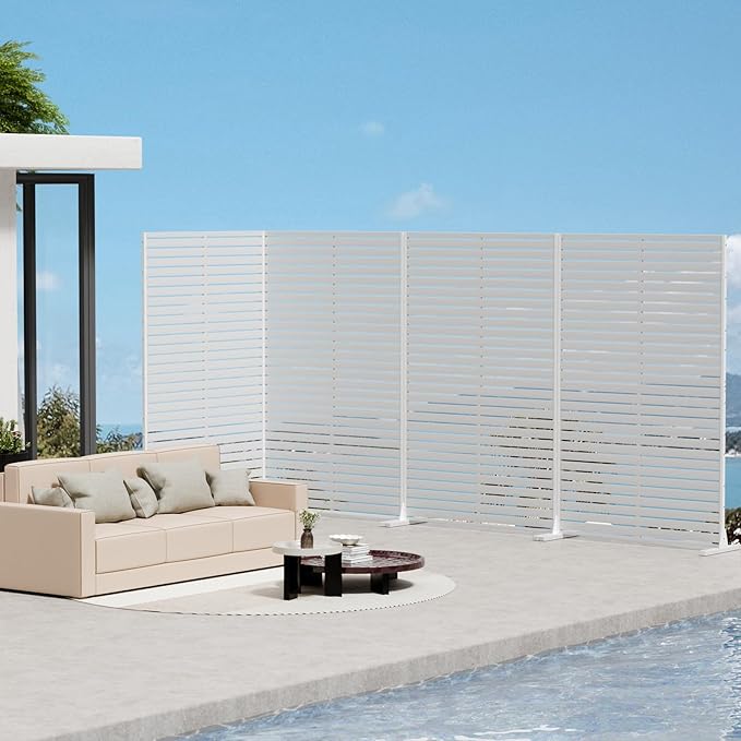 Privacy Fence Screen with Stand 6 Panel 72" H×47" W HDPE Decorative Panels with Steel Poles and Stand, Air Conditioner Fence Panels, Privacy Screen for Outdoor Backyard, Balcony, Pool