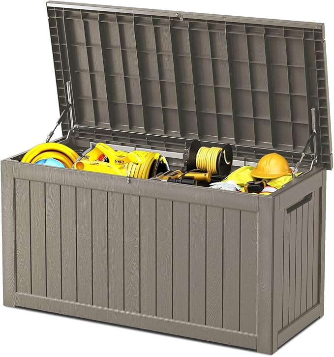 270 Gallon Deck Box, Resin Outdoor Indoor Waterproof Storage Box, Lockable Storage Box With Handle for Patio Furniture - Garden Tools - Swimming Pool Tools UV-Resistant - Grey