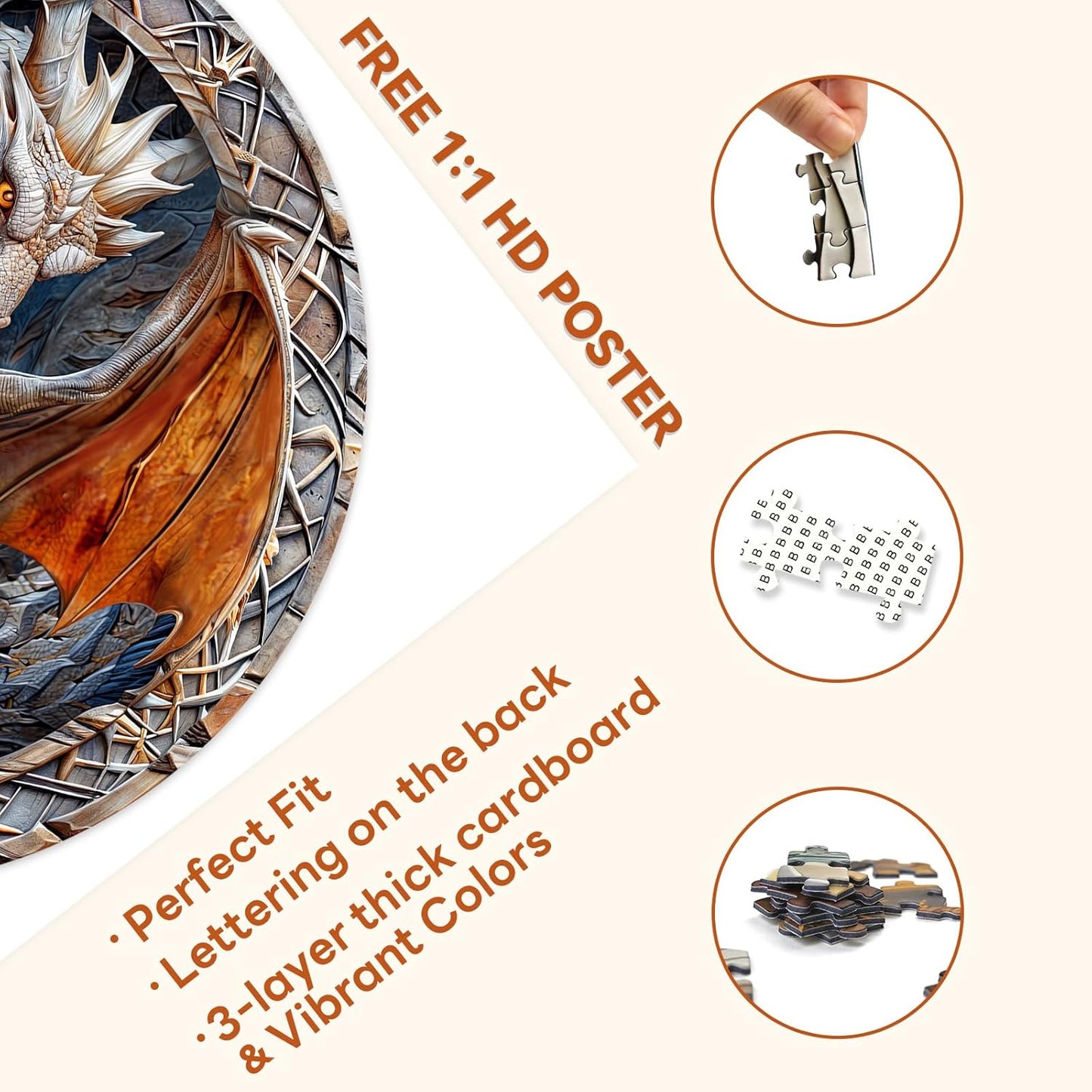 masseruon Round Puzzles for Adults 1000 Pieces-Dragon Puzzle-26.6x26.6in Jigsaw Puzzles with HD Matte Finish-Hard Impossible Difficult for Adult-Challenging Gift for Puzzle Lovers Home Decor