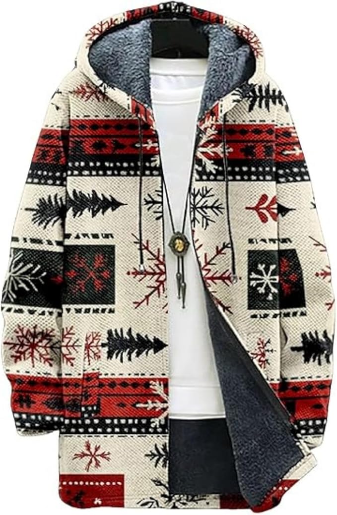 Men's Hooded Sweater Coat Knit Fleece Lined Long Cardigan Jacket with Zip Front Pocket Vintage Casual Zip Up