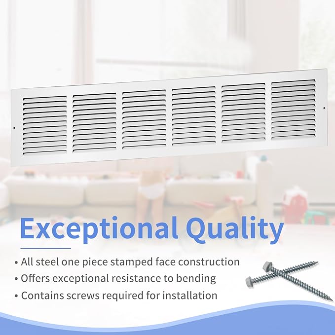 30"W x 6"H [Duct Opening Size] Steel Return Air Grille, Air Return Vent Cover for Ceiling and Sidewall - HVAC Air Vent Covers - [Outer Dimensions: 31.75"W x 7.75"H]