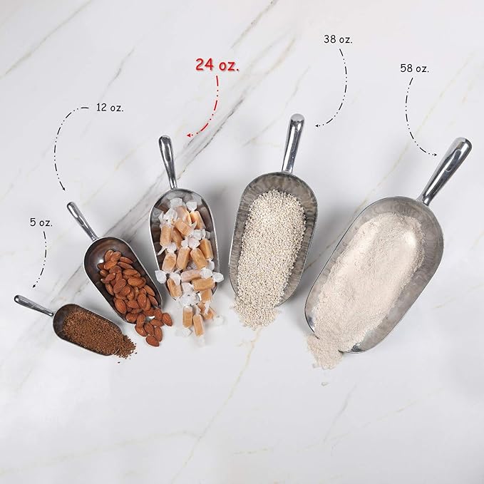 Cast Aluminum Utility Scoop - 24 oz. - Round Bottom, ice scoop For Multi-Purpose Use, With Finger Groove Handle (24 oz.)