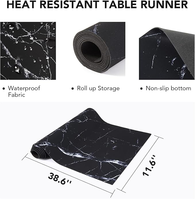 2 Pcs Trivet Table Runner Hot Plates Mat 12 X 40 Inch Heat Resistant Table Protector Waterproof Decorative Farmhouse Kitchen Trivets Counter Heat Proof Placemats for Hot Dishes (Black Marble, 2 Pcs)