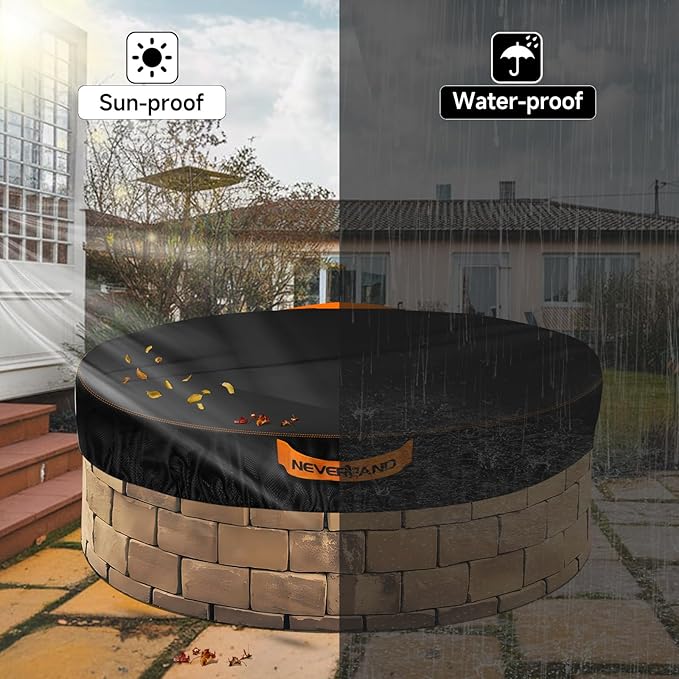 NEVERLAND Round Fire Pit Cover for In-Ground Fire Pits, 52-57 Inch Heavy Duty 600D Waterproof Outdoor Firepit Cover, Fits Built-In Stone Fire Pits, Orange