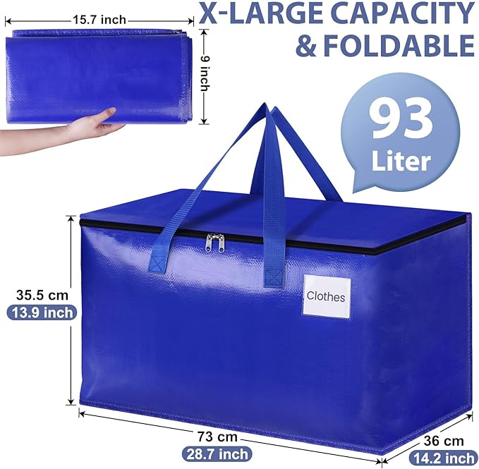 StorageRight Moving Bags-Heavy Duty Moving Boxes, Storage Totes with Zipper, Reinforced Handles and Tag Pocket-Collapsible Moving Supplies for moving, Storage and Travel 93L(Four Colors-4 Pack)