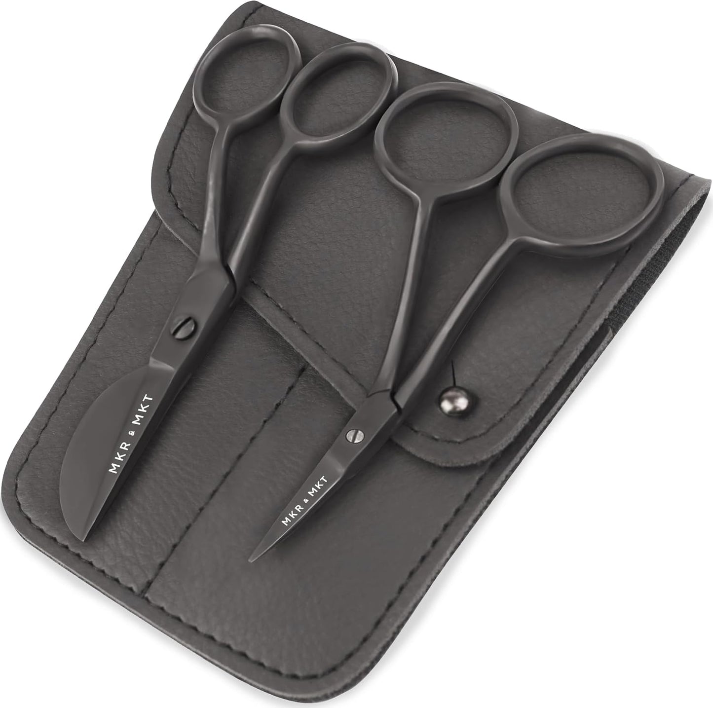 Small Embroidery 4.5 Inch Scissors Set of 2 Kit - Mini Double Bend Offset Duckbill and Double Bend Long Applique Needlepoint Blade with Pouch Sleeve (Black)