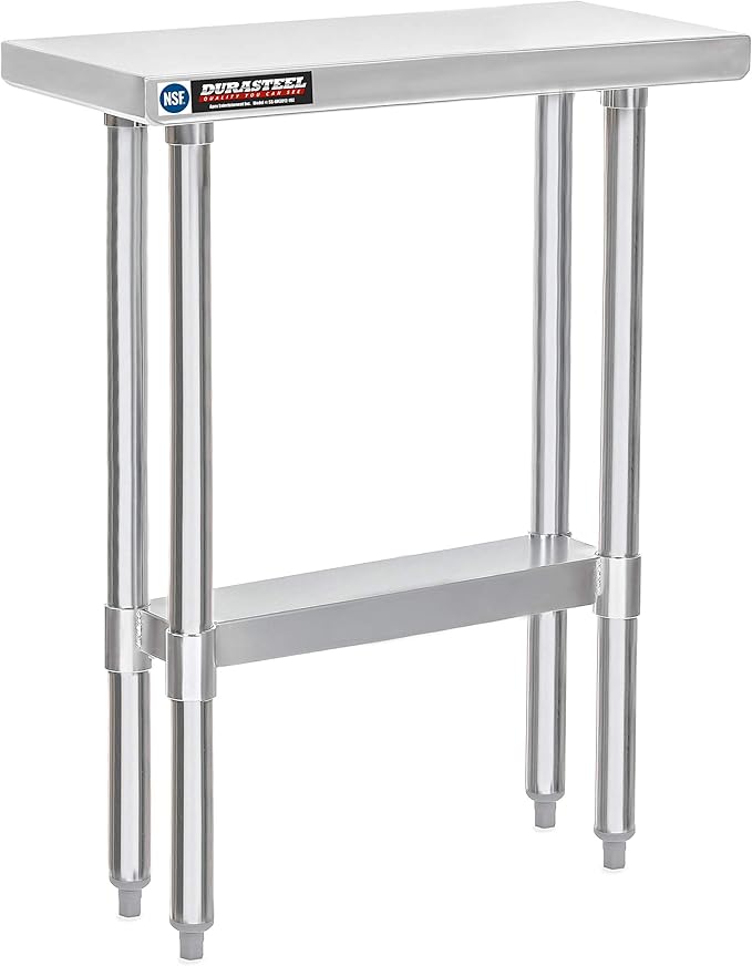 DuraSteel 30x12 Narrow Stainless Steel Table - NSF Small Food Prep Worktable - Counter Height Metal Side Station with Under Shelf - For Laundry Room, Kitchen, Outdoor Grill, Small Spaces