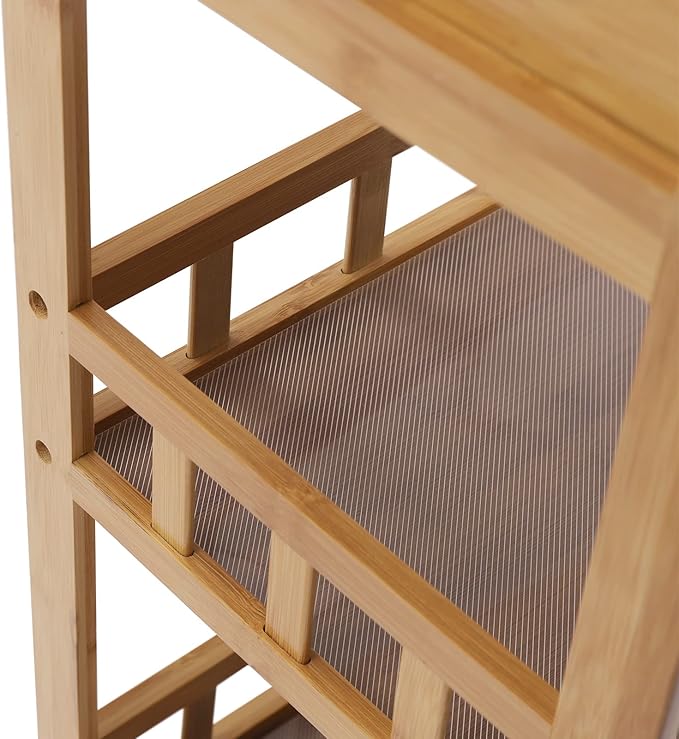 Bamboo Serving Cart with Drawer and Fence Rail, Kitchen Storage Organizer Trolley with Silent Wheels for Home Dining Room and Outdoor Use Natural Finish 53x30x80 cm Ideal for Families and Entertainers