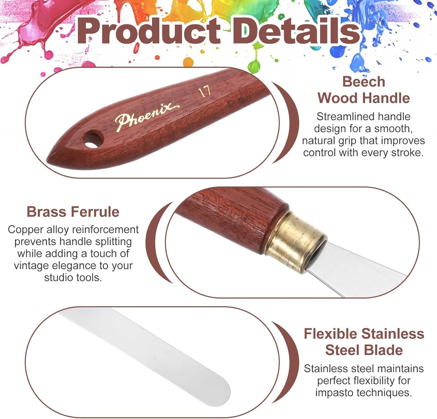 MECCANIXITY Pack of 1 Palette Knife No.17, 9.1" Long Palette Knives with Stainless Steel Flexible Spatula Pallet Knife and Wood Handle for Scraping, Mixing, Oil Acrylic Painting Canvas