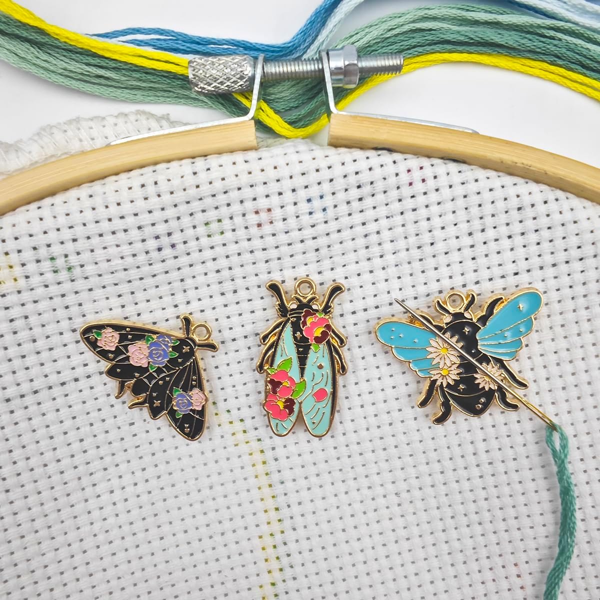 3Pcs Insect Themed Needle Minder, Magnetic Pin Holder for Cross Stitch, Needlework and Embroidery Accessories - Keep Your Needles Secure（ Bees，Butterflies，Cicadas）