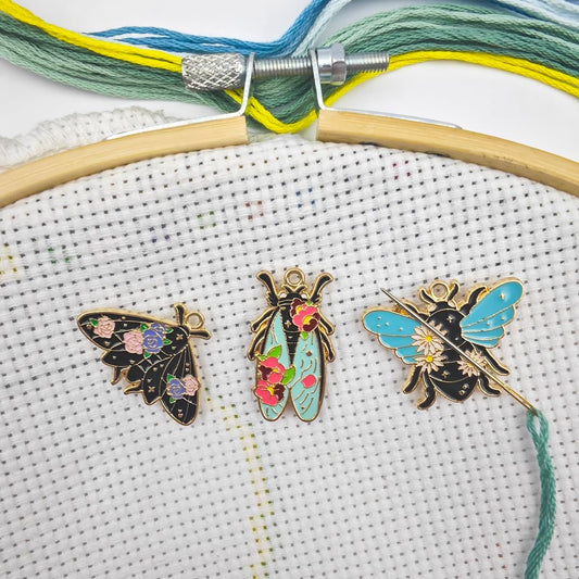 3Pcs Insect Themed Needle Minder, Magnetic Pin Holder for Cross Stitch, Needlework and Embroidery Accessories - Keep Your Needles Secure（ Bees，Butterflies，Cicadas）