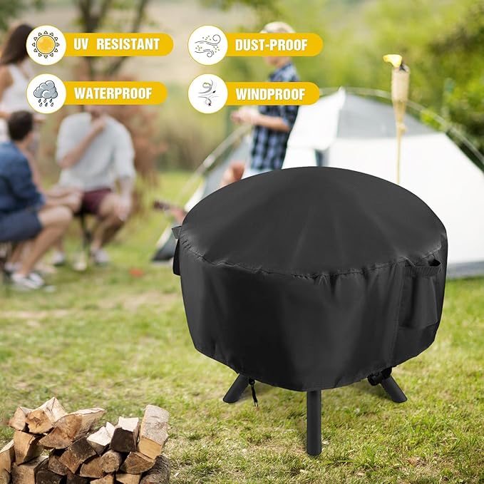 POMER Patio Fireplace Cover, Round Fire Pit Cover for 40 Inch Outdoor Fireplace Waterproof Heatwave Fire Bowl Cover Round -40"D x 22"H