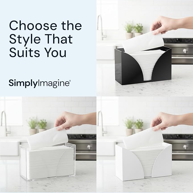 Black Paper Towel Holder Countertop Dispenser - Acrylic Rectangular Hand Towel Tray & Tissue Box Cover - Bathroom Accessories, C-Fold, Z-Fold & Multifold Napkin Organizer & Storage