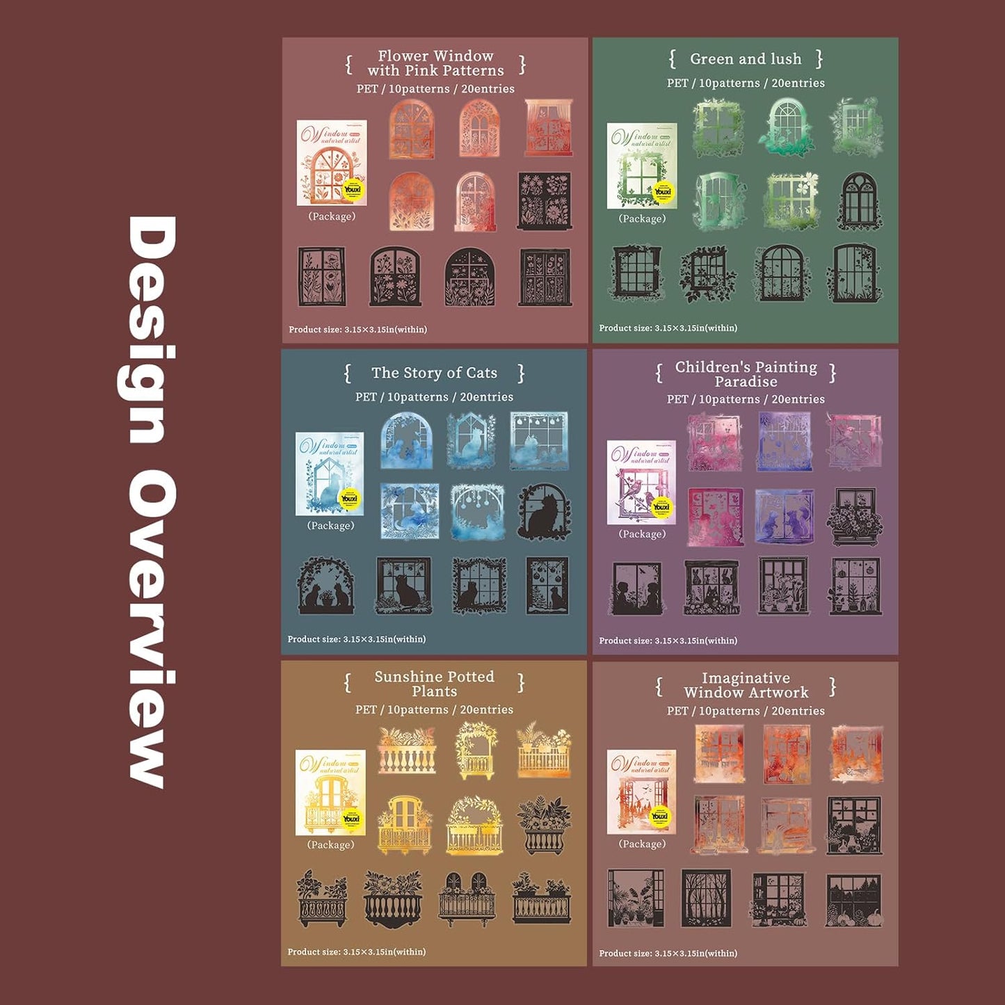 120Pcs Silhouette Window PET Sticker Set, Transparent Nature Stickers for Scrapbooking, Journaling, Planner, DIY Crafts