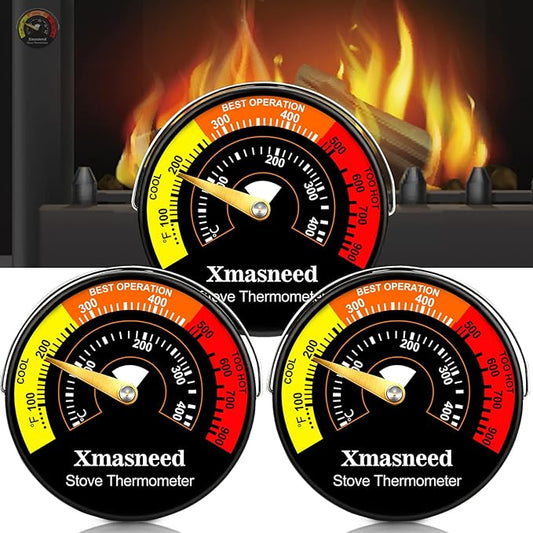 Wood Stove Thermometer Magnetic, 3PCS, Stove Top Thermometer for Wood Burning, Gas, Pellet Stove, Avoiding Fireplace Fan Damaged by Overheat