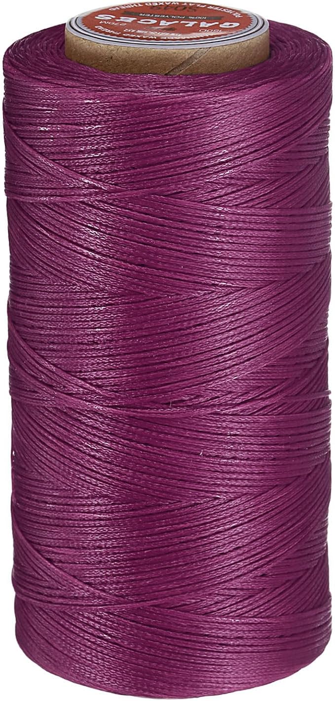 uxcell Flat Leather Sewing Waxed Thread, 270m / 295 Yards Polyester Wax String, 150D Wax Stitching Cord for Leather Crafts, Bookbinding, Bracelets Braided, Fuchsia