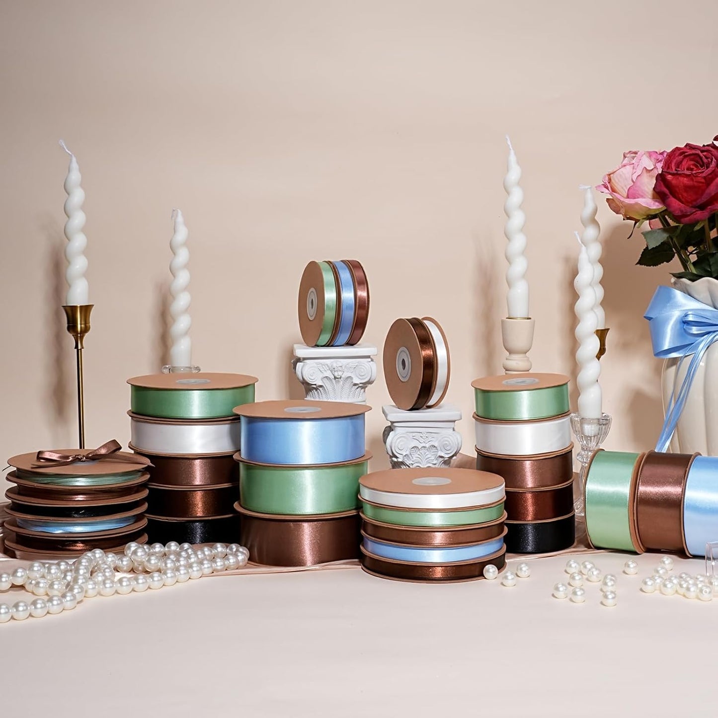 LaRibbons Brown Satin Ribbon 1/8 Inch 100 Yards Thin Luxury Double Faced Firar Brown Silk Ribbon for Flower Bouquet Crafts Gift Wrapping Wedding Christmas Decoration