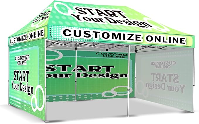 10x20FT Custom Pop Up Canopy Tent with Logo Personalized Trade Show & Event Heavy Duty Aluminum Folding Tent for Outdoor Markets, Business Branding Advertising (Top Canopy + 3 Full Walls)
