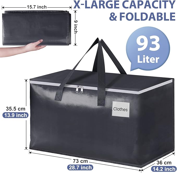 StorageRight Heavy Duty Moving Boxes-Moving Bags with Zipper, Reinforced Handles and Tag Pocket-Collapsible Moving Supplies-Totes for Storage Great for moving, Storage and Travel 93L(Gray-10 Pack)