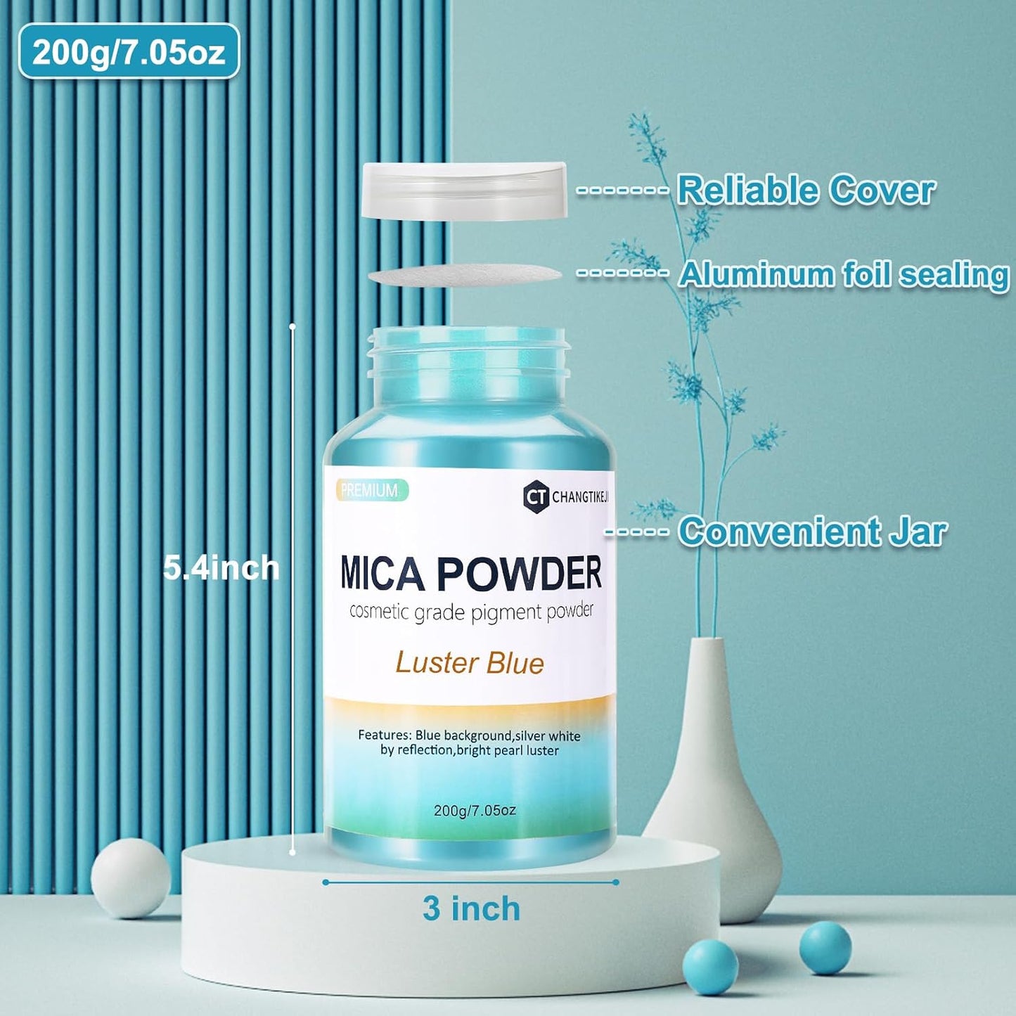 Mica Powder,7.05OZ（200g）,Luster Blue Mica Powder Pigment for Epoxy Resin，Lip Gloss，Car Paint，Dye，Soap Making，Nail Polish,Epoxy Resin,Candle Making,Bath Bombs