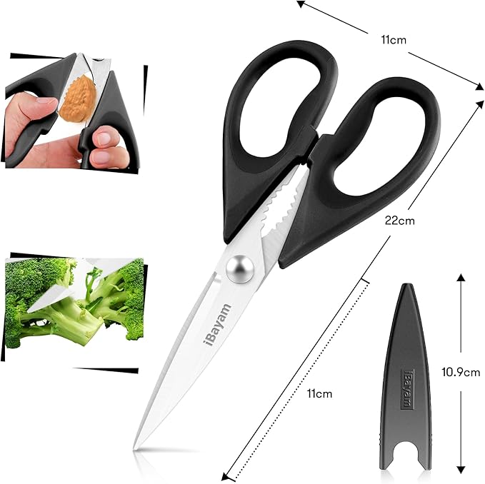 iBayam Stocking Stuffers for Men, White Elephant Gifts for Adults, Kitchen Scissors All Purpose Kitchen Shears 8.5" Cooking Scissors with Sheath, Black Accessories, Gadgets Utensils