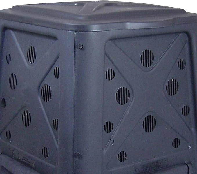 Redmon Outdoor Compost Bin with Lift Off Lid, 4-Door Access & Vent Holes, 65 Gallon, Black - Composting Bin Container for Kitchen Food Waste Recycling