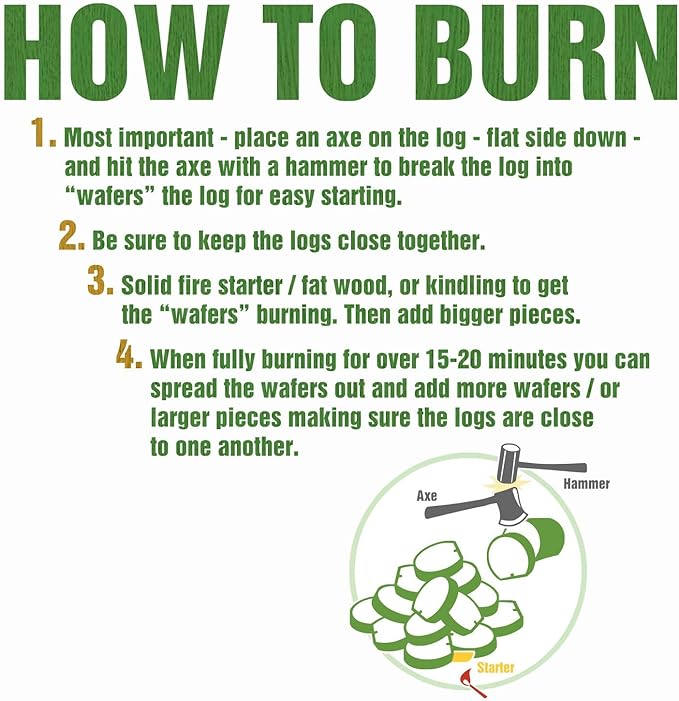 Home Fire Prest Logs - Burn up to 12 Hours in a Wood Stove - Six 100% Wood Fire Logs with One Lighting Fire Starter for Indoor Fireplace and Outdoor Fireplace - Additive Free, Made in The USA