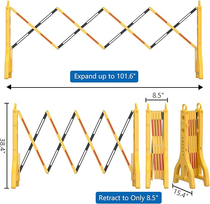 RELIANCER Expandable 8.46ft Safety Barricade,Retractable Security Barrier Water Filled Weighted Base,Adjustable Traffic Barricades,Outdoor Crowd Control Barriers,Driveway Isolation Gate,Garden Fence