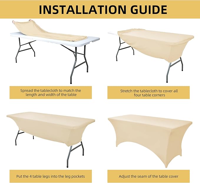 6-Pack 6ft Spandex Table Covers for Rectangle Standard Folding Tables - Wrinkle Resistant Stretch Tablecloths - Ultimate Fitted Table Protector for Parties, Trade Shows, Wedding