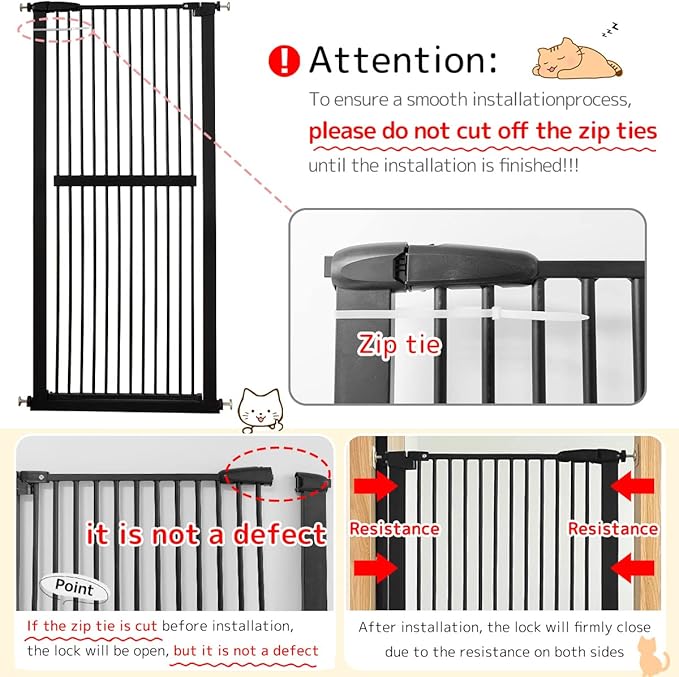 Lumizone Extra Tall Cat Gate 61.02" High Pressure Mounted Extra Wide 59.25"-63.38" (17Sizes) 1.37" Gap No Drilling Auto-Close Tall Pet Gate for Dogs (Black, 59.25"-63.38" W)