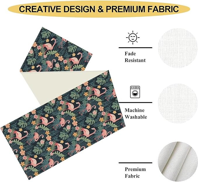 Tropical Flamingo Table Runner,Hawaii Seasonal Floral Spring Summer Green Plants Table Center Decor for Family Kitchen and Living Room Outdoor Farmhouse Party Table Decorations, 13"x108"