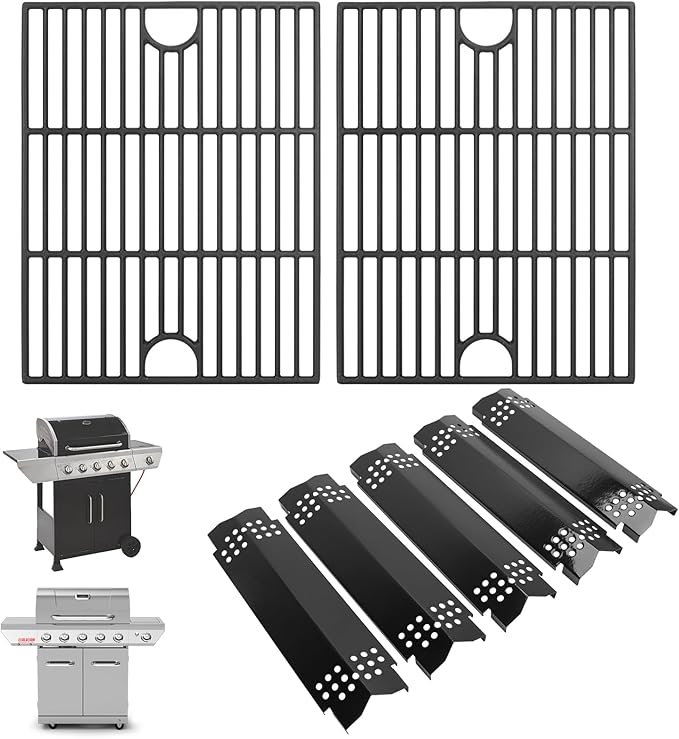 Porcelain Steel Heat Plate & Cast Iron Cooking Grate for Nexgrill 4/5 Buner 720-0882D 720-0888 720-0888N 720-0888A, Grill Flame Tamer Replacement Parts for Nexgrill 4 Burner Home Depot 720-0830H
