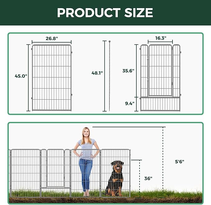 FXW Garden Fence Outdoor for The Yard – 45in(H) x 109.4ft(L) Heavy Duty Metal Animal Barrier for Dog and Rabbit, Decorative Dog Fence, 48 Panels, Silver